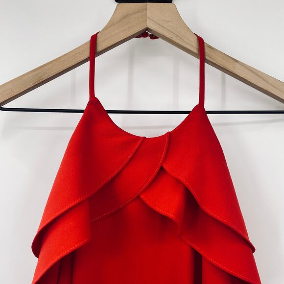 Intermix Ruffled Halter Neck Jumpsuit Straight Leg Low Open Back Red Womens S - Picture 4 of 9